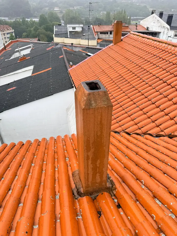 Antes: chimenea sin sombrerete y tejas con líquenes